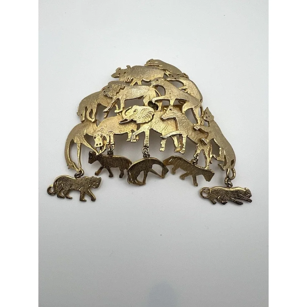 Ultra Craft Vintage Gold Safari Animal Dangle Brooch 3